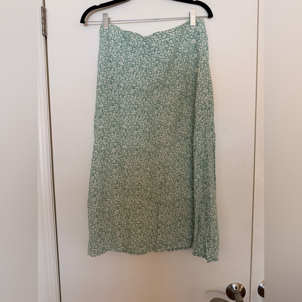 Faithfull the Brand Green Floral Midi Skirt